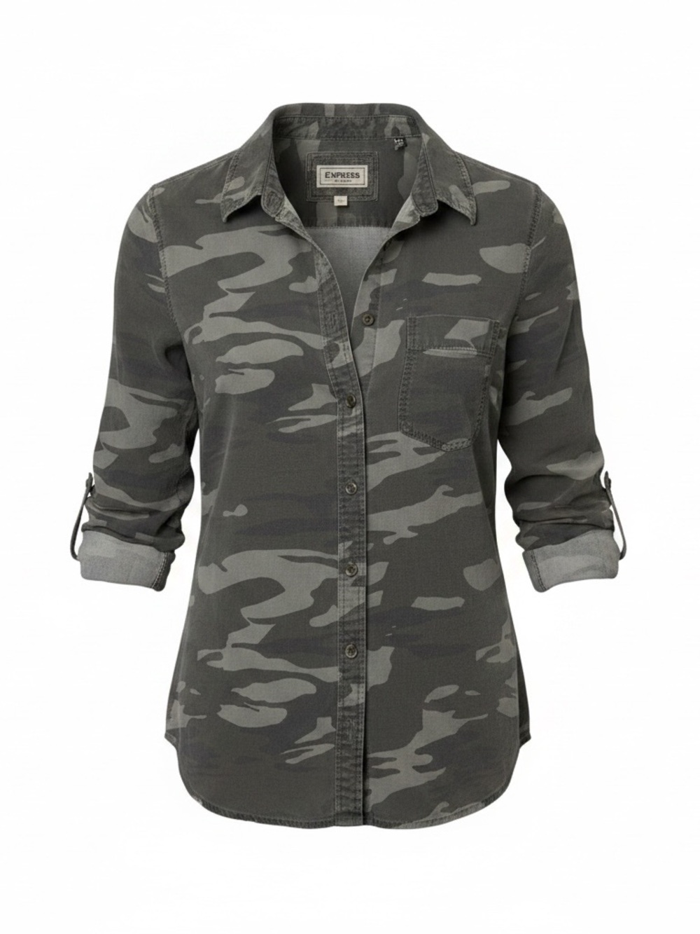 Express Women's Camo Button-Down Shirt - Olive